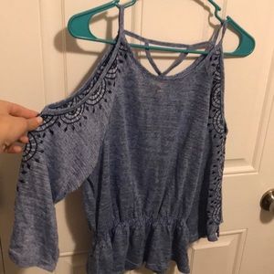 Blue open shoulder blouse